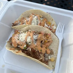 Carnitas tacos (I ate one already)