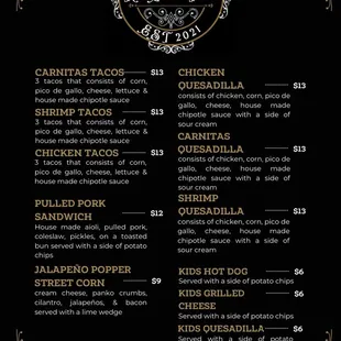 the menu for the restaurant