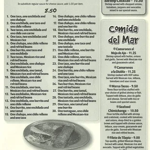 the menu for the restaurant