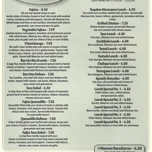 menu for lunch specials