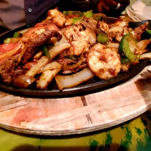 Shrimp and steak fajitas