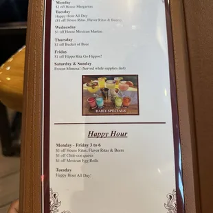Drink specials menu
