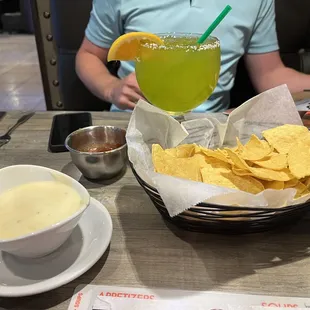 Chips, salsa, and cheese dip. All excellent.