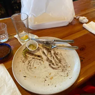 The empty plate of veggie street tacos because they were homemade yummy!