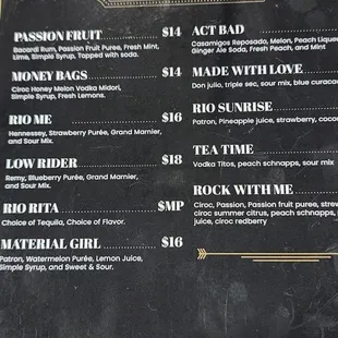 Drink menu