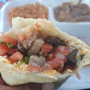 Carne Asada Burrito. Comes with rice, beans, chips, and salsa.