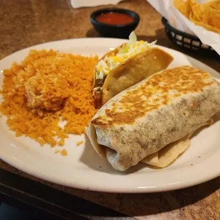 Carne asada burrito and beef taco
