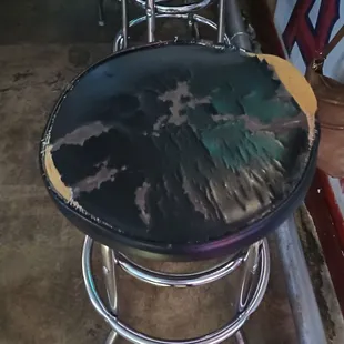 a bar stool with a painted seat