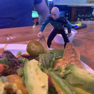 Capt Picard enjoying carne asada nachos!!
