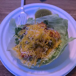 Lettuce wrap taco with carnitas. Quite good