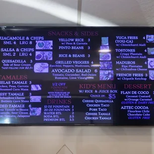 Menu board, circa July 2021.