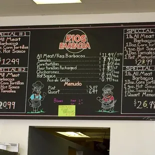 Menu with the 4 specials....