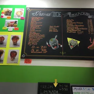 a menu on the wall