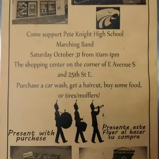 Come support Pete Knights marching band From 10-1