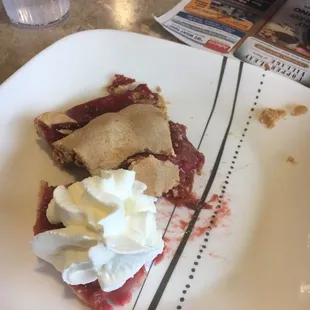 Strawberry rhubarb pie. Great filling with not too sweet filling. Crust didn&apos;t seem homemade but was still a worthwhile pie.