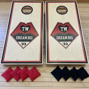 Cornhole set using Ripon Print Studio stencils