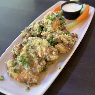 Garlic Parmesan wings, extra crispy.