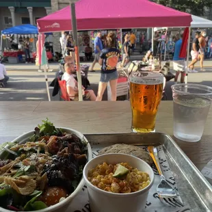 Black and bleu salad, Mexican corn, and salted chocolate chip cookie. All yummy