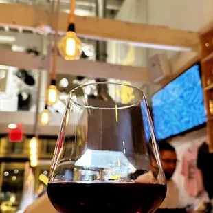 a glass of red wine