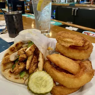 Chicken Gyro Pita + Onion Rings