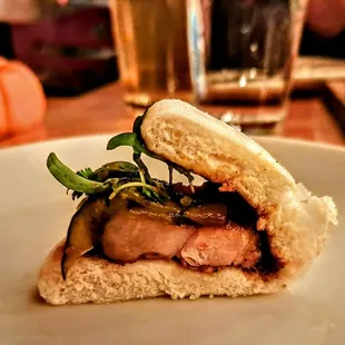 Surf &amp; Turf Bao Buns: Crispy Fried Shrimp, Pork Belly, Jalapeno. $14
