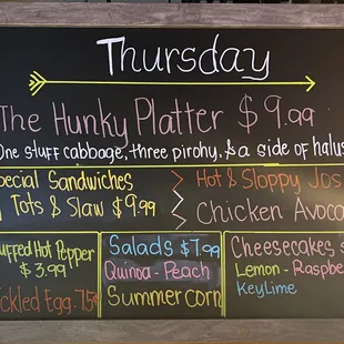a chalk board with a menu on it