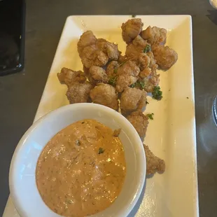 Alligator bites with yummy dipping sauce!
