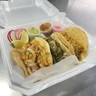 Our Adobada, Arabe, and Cochinita tacos!