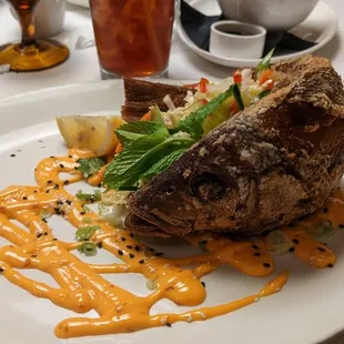 Fried whole red snapper