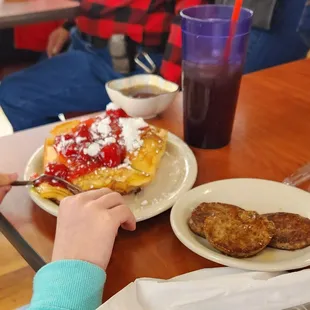 Strawberry French Toast and side sausage