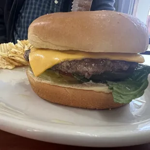Cheesburger - served with chips.