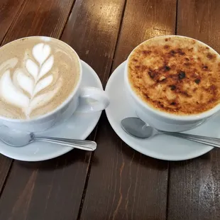 Black sesame latte and creme brulee latte