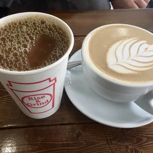 Drip coffee and black sesame latte