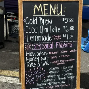 Menu at Kaka'ako farmers market