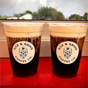 Iced Coffees with hazelnut and Salted Caramel Sweet Cream!