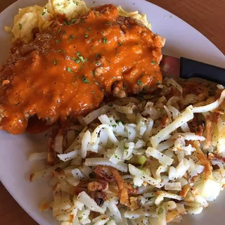 Buffalo-Style Crispy Chicken Breast & Eggs