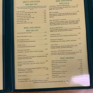 a menu on a table