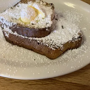 Raisin French Toast with XXTRA powdered sugar!