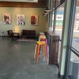 Window seating to watch the world outside.