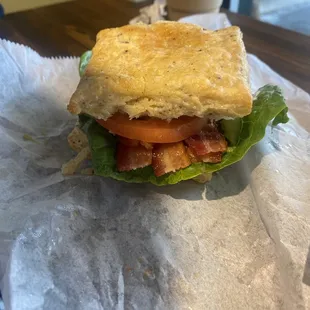 The Boone with Bacon on a cracked pepper biscuit