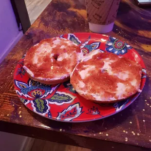 Bagel with cream cheese and preserves