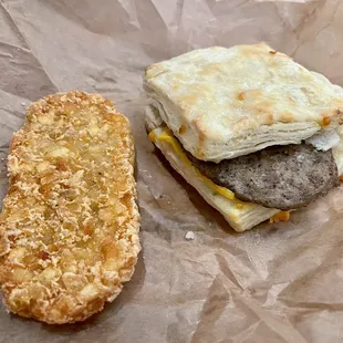 Jalapeño cheddar biscuit and hash brown