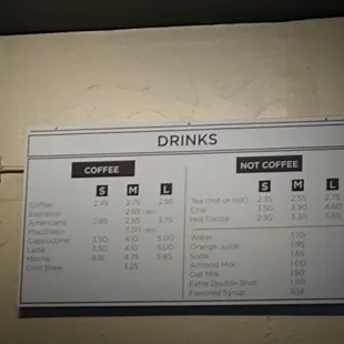 Drink menu board