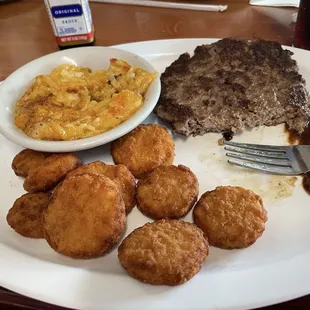 1/4 lb. Hamburger Steak Fried Squash Hash Brown Casserole