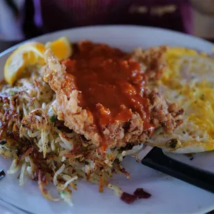 Buffalo-Style Crispy Chicken Breast & Eggs