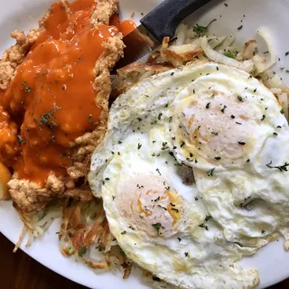 Buffalo-Style Crispy Chicken Breast & Eggs