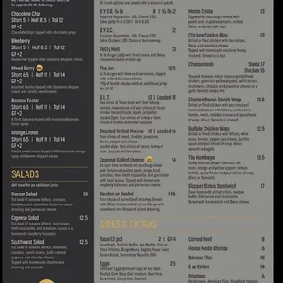 the menu of the restaurant