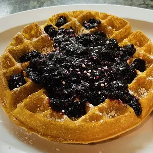 Waffle with blueberry compote