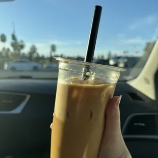 An iced carmel macchiato with boba! Yum!