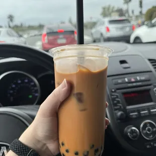 A large Thai Tea with boba